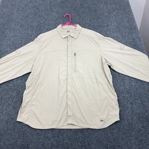 REI Co op Shirt Mens XXL Tan Nylon Spandex Long Sleeve Zip Pocket Hiking Outdoor